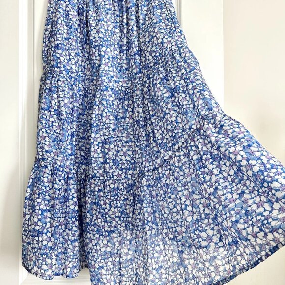 XIRENA Blue Floral Cotton Silk Blend High Low Midi Skirt Size S - Picture 4 of 8